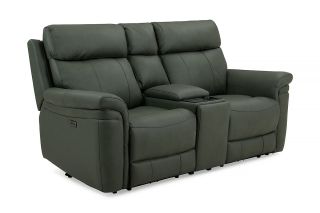 Seattle Moss Leather Electric Recliner Sofa - 2 Seater with Console