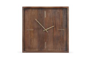 Square Wood Wall Clock Brown 40cm