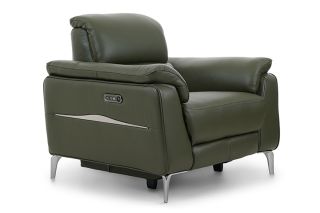 Taylor Green Leather Electric Recliner Armchair With Head Tilt