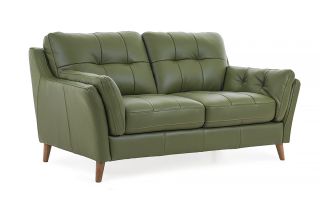 The Oliver Pine Green Leather 2 Seater Sofa
