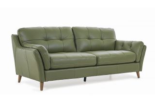 The Oliver Pine Green Leather 3 Seater Sofa