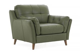 The Oliver Pine Green Leather Armchair
