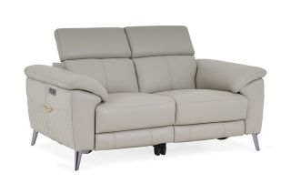 Vettori Grey Leather 2 Seater Electric Recliner With Head Tilt