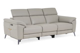 Vettori Grey Leather 3 Seater Electric Recliner With Head Tilt