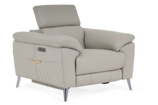 Vettori Grey Leather Armchair Electric Recliner With Head Tilt