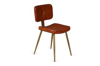 Viscount Brown Leather Dining Chair Gold Leg