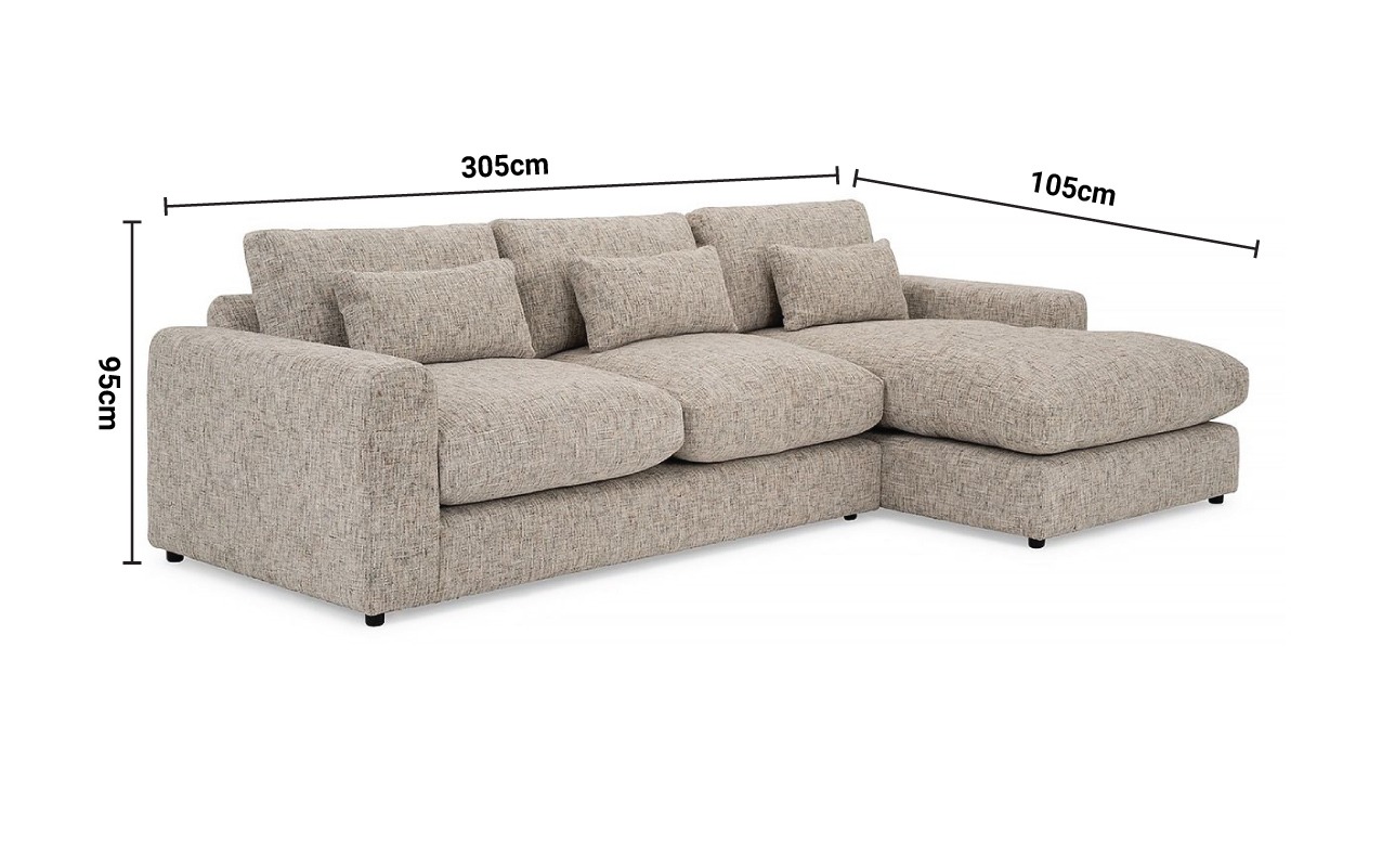 Delphi Grey Fabric Sofa - 3 Seater Chaise dimensions