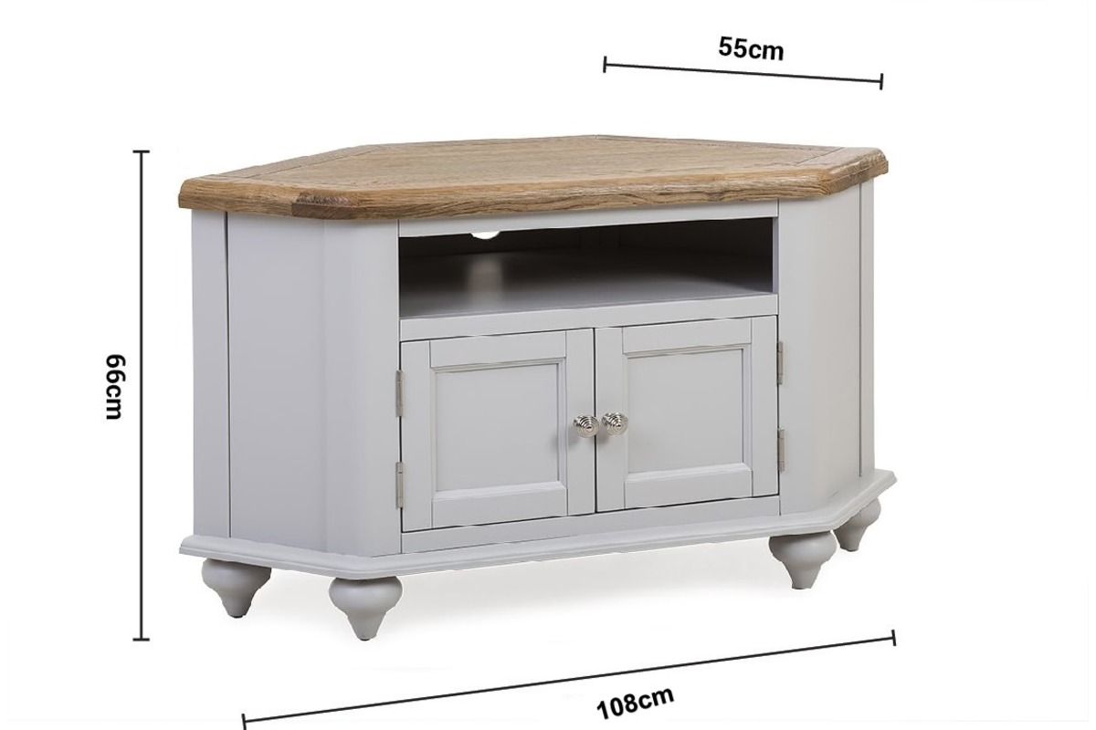Discovery Grey Oak 2 Doors Corner TV Stand dimensions