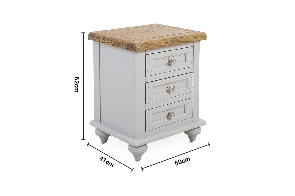 Discovery Grey Oak 3 Drawers Bedside Table dimensions