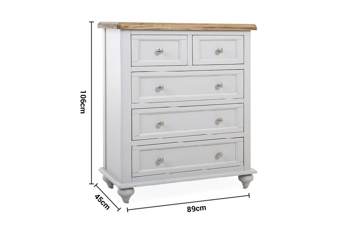 Discovery Grey Oak 5 Drawers Chest dimensions