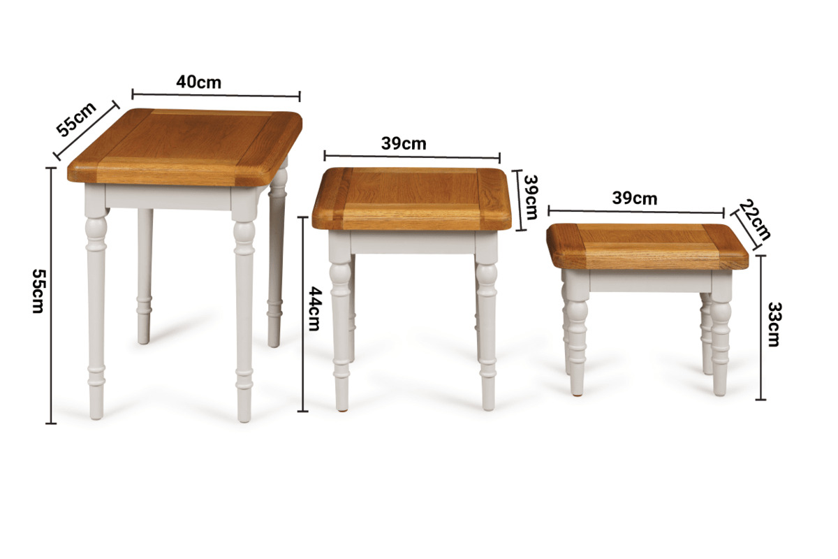 Discovery Grey Oak Nest of Tables dimensions