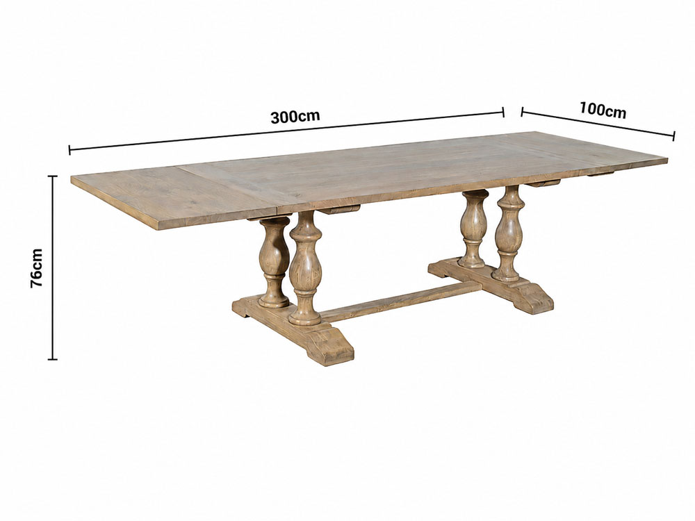 Vintage Extendable Dining Table 2.0-3.0m dimensions