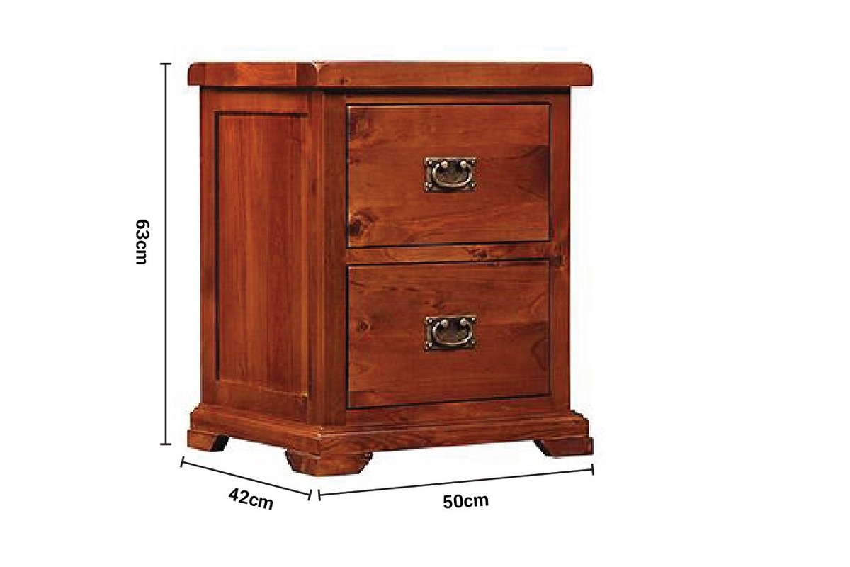 Egyptian Brown 2 Drawers Bedside Table dimensions
