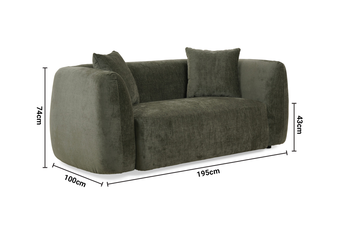 Ella Green Fabric 2 Seater Sofa dimensions