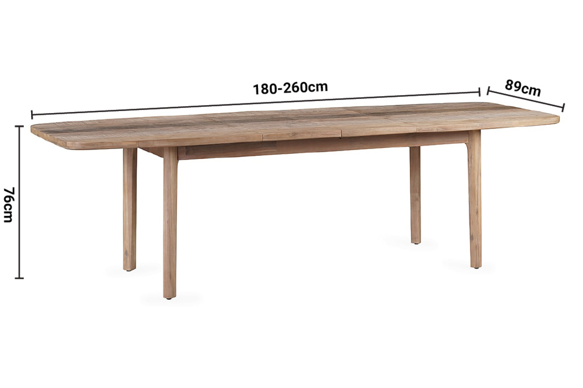 Ellis Extendable Dining Table 1.8-2.6m dimensions
