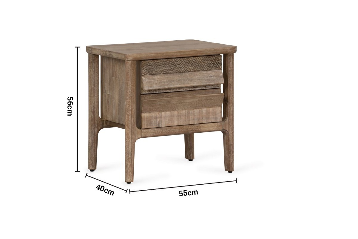 Ellis Natural 2 Drawer Bedside Table dimensions