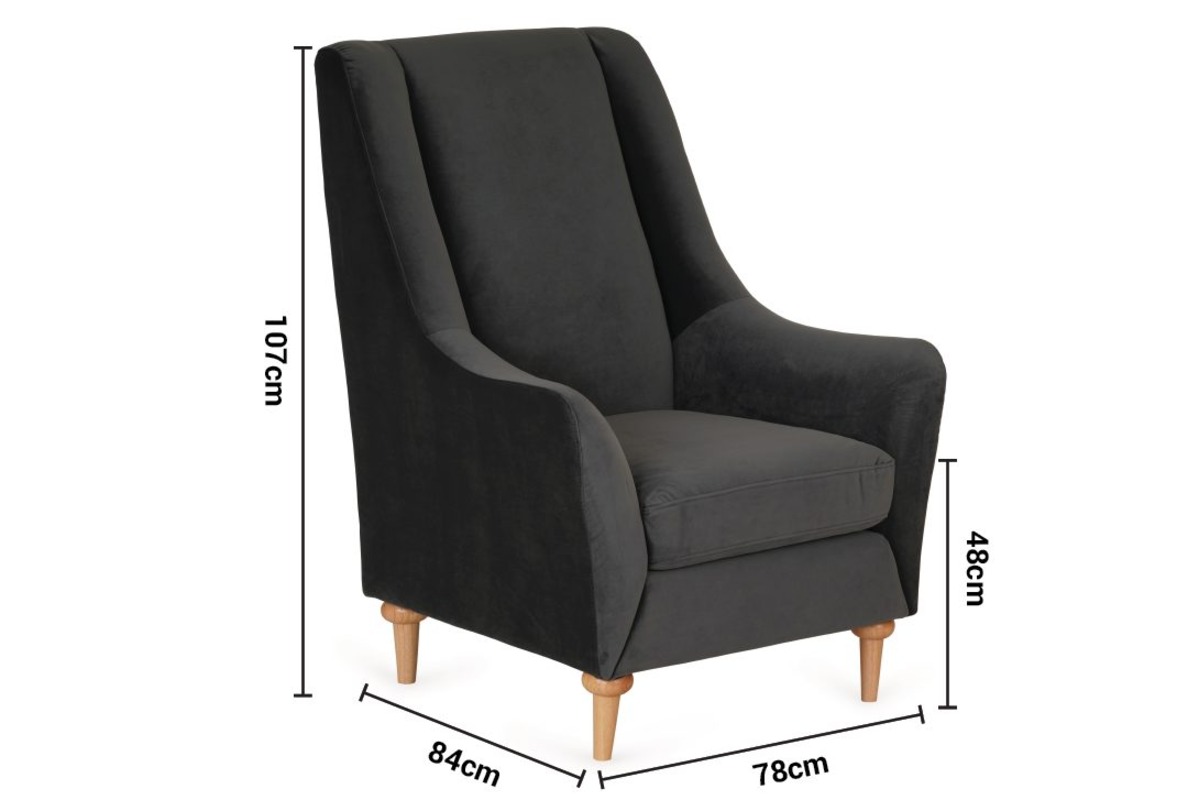 Emerald Dark Grey Velvet Armchair dimensions