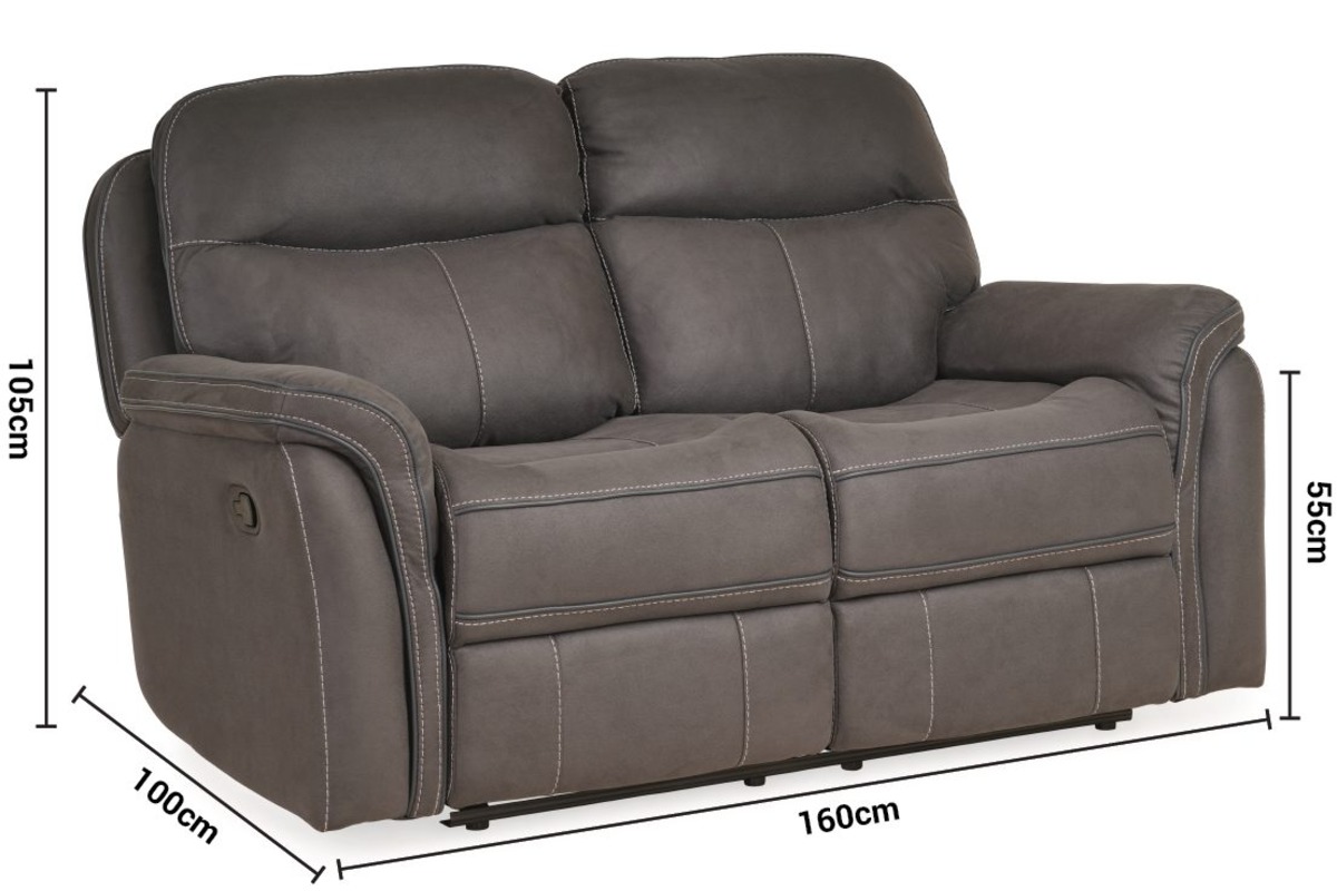 Emerson Dark Grey Fabric 2 Seater Manual Recliner Sofa dimensions
