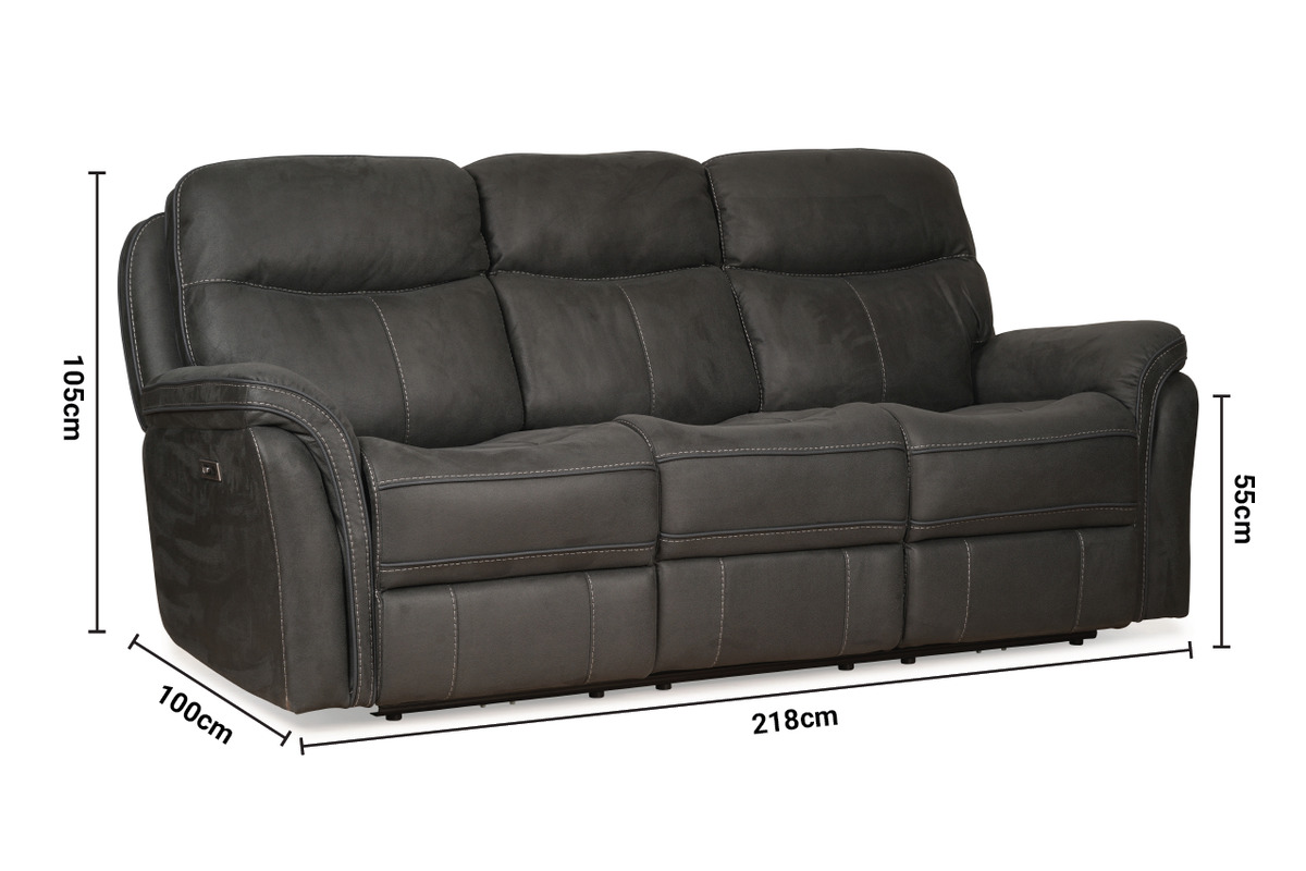 Emerson Dark Grey Fabric 3 Seater Electric Recliner Sofa dimensions
