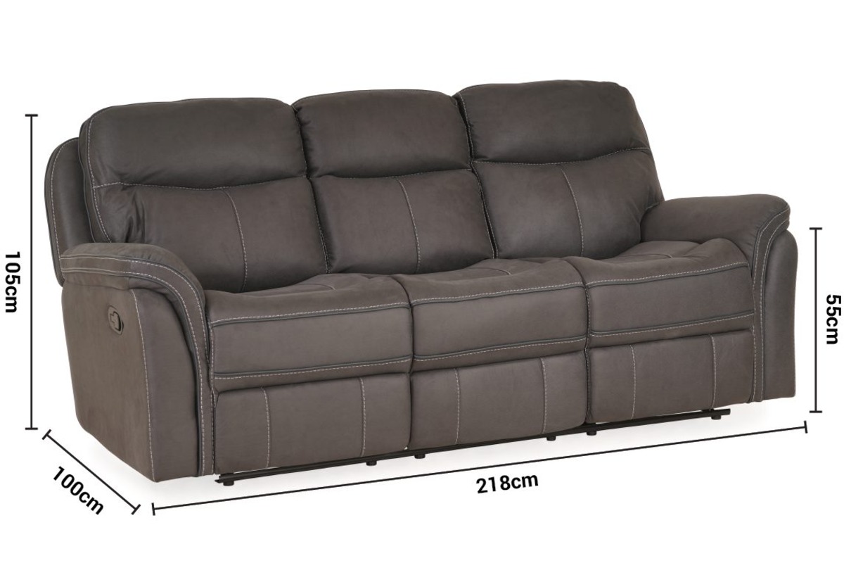 Emerson Dark Grey Fabric 3 Seater Manual Recliner Sofa dimensions