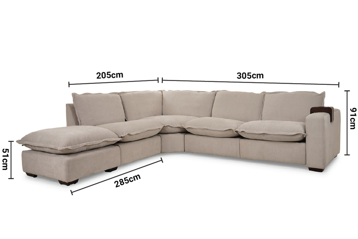 Empress Cream Fabric Electric Recliner Corner Sofa - Left Hand Facing with Tray dimensions