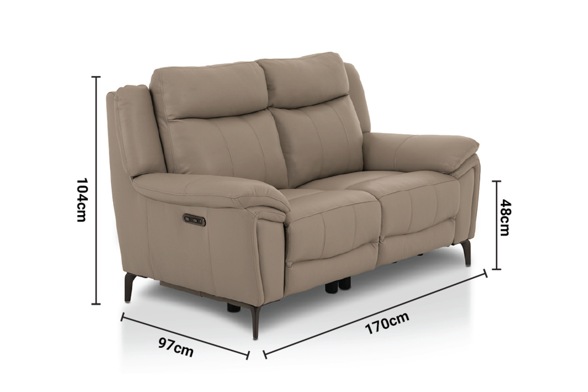 Erin Taupe Leather Electric Recliner Sofa - 2 Seater dimensions