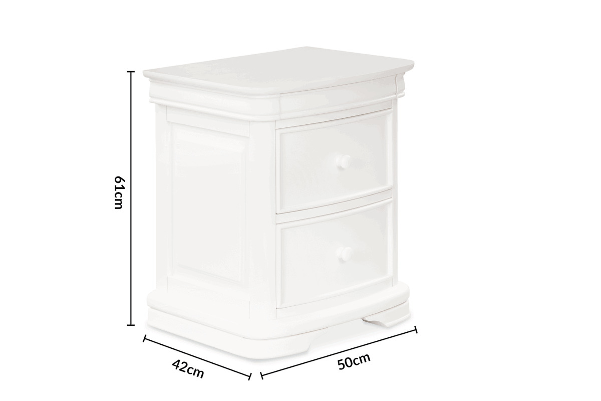 Farah White 2 Drawer Bedside Table dimensions