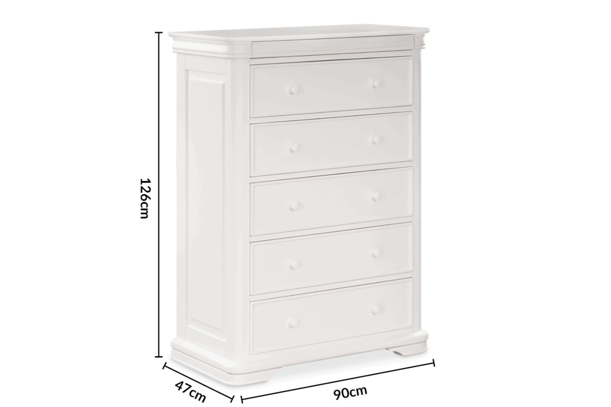 Farah White 5 Drawers Chest dimensions