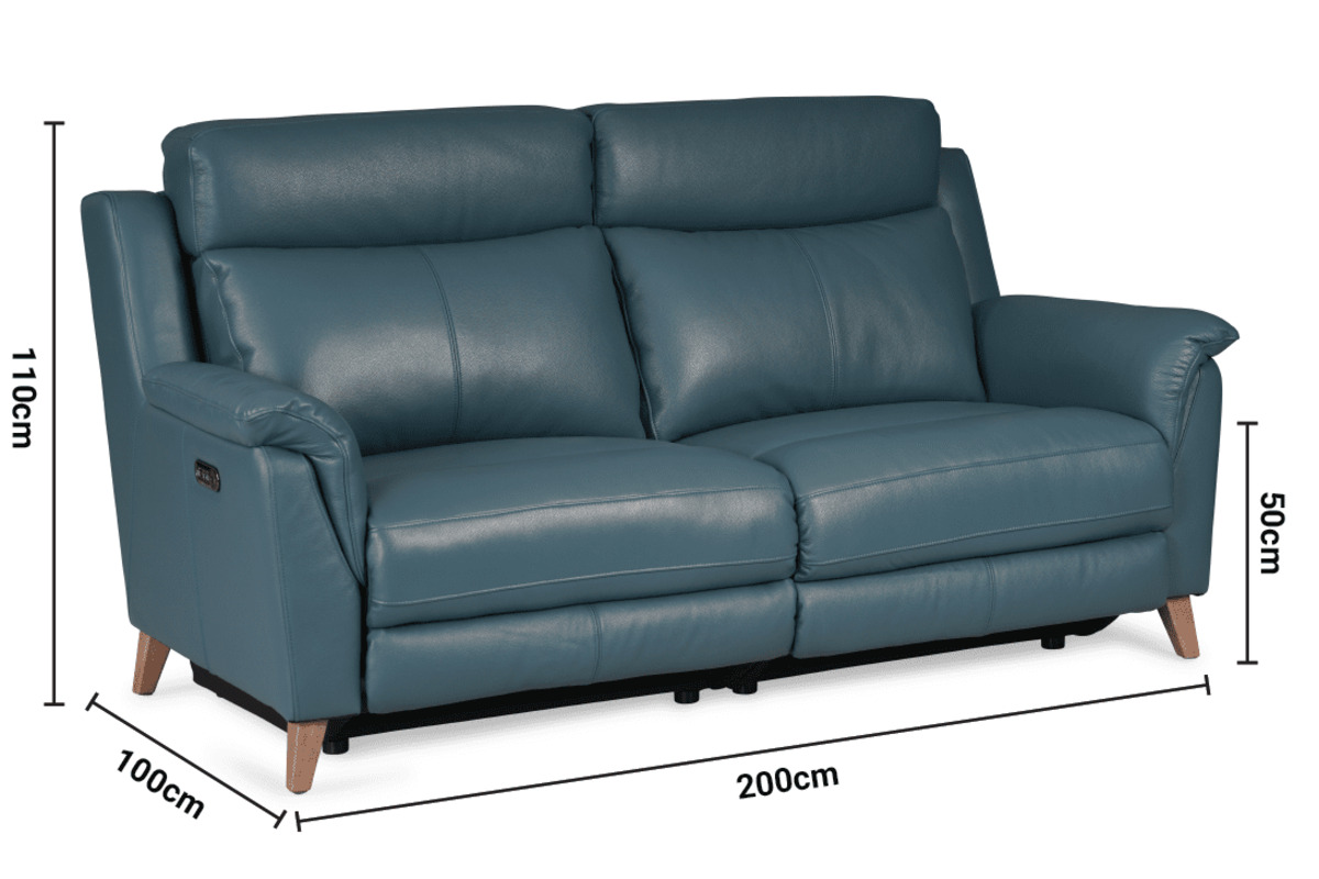 Fontella Blue Leather 2.5 Seater Electric Head Tilt Recliner Sofa dimensions
