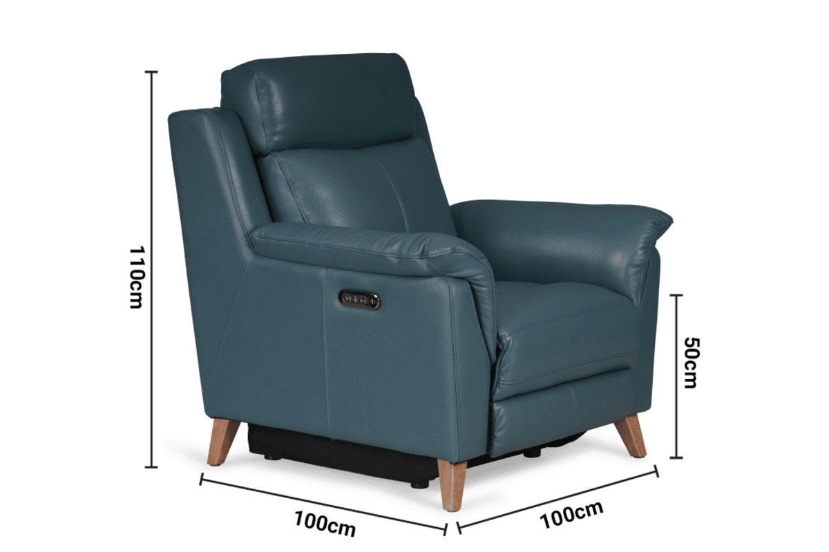 Fontella Blue Leather Armchair Electric Head Tilt Recliner dimensions