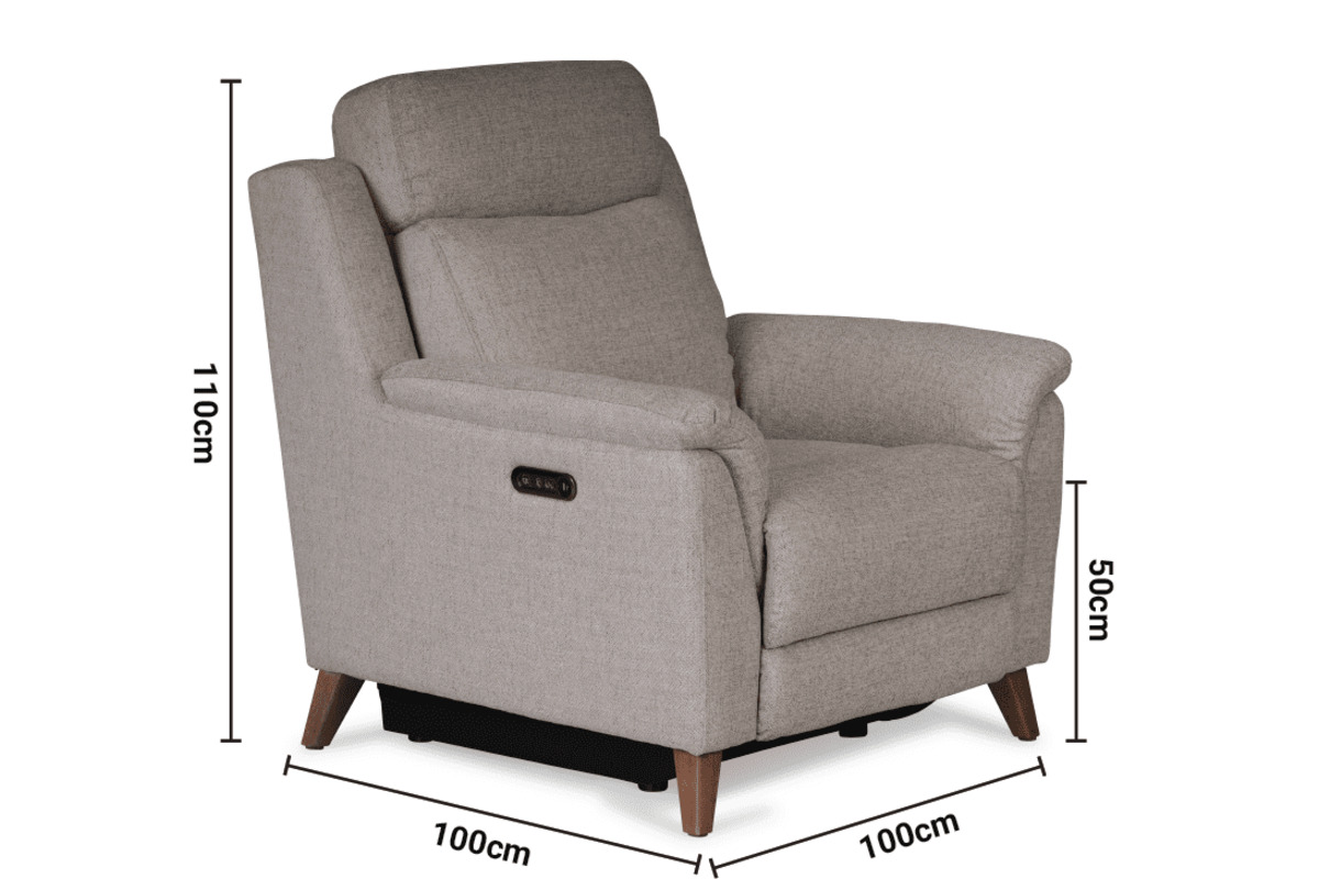 Fontella Grey Fabric Armchair Electric Head Tilt Recliner dimensions