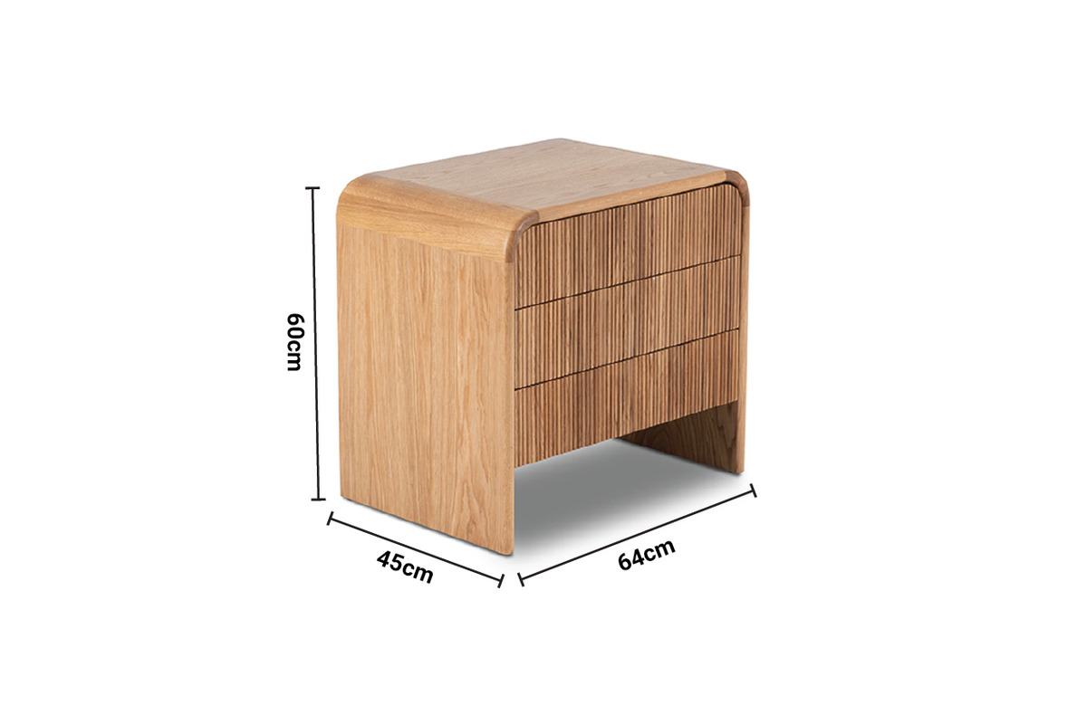 Fuller Oak 3 Drawer Bedside Table dimensions
