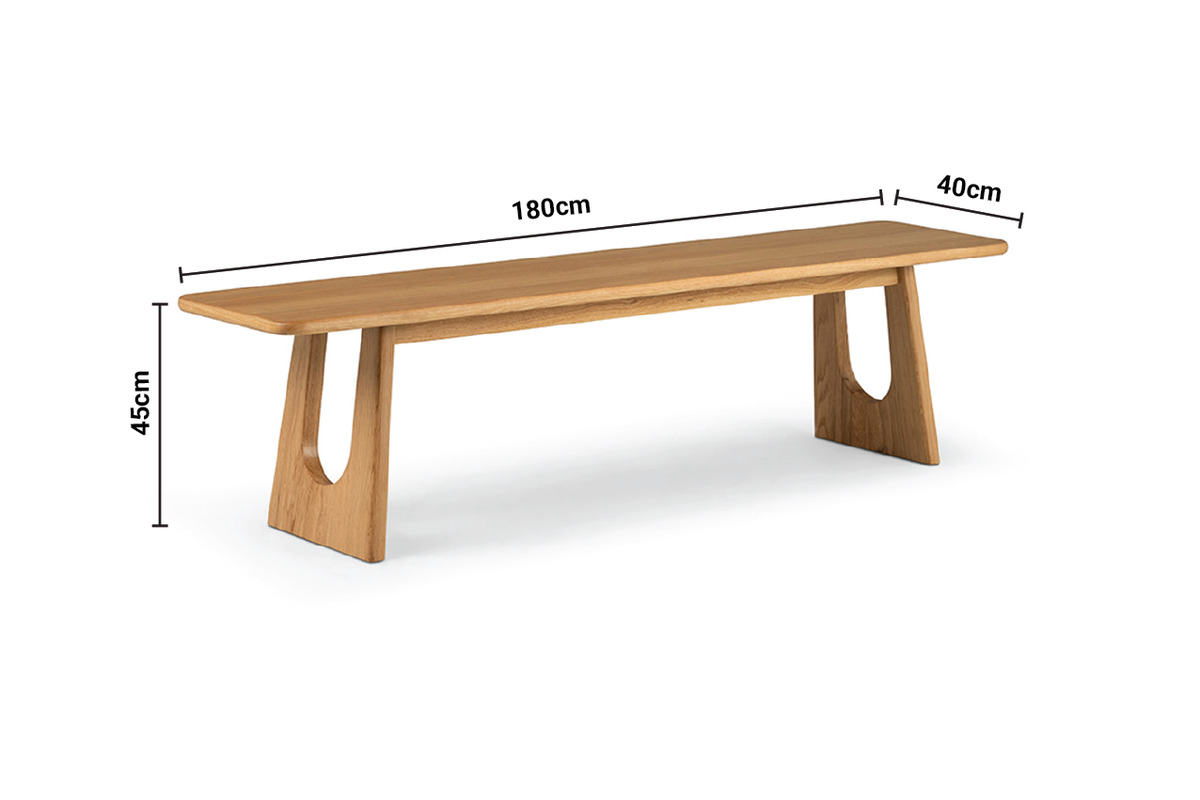 Girona Oak Bench 1.8m dimensions