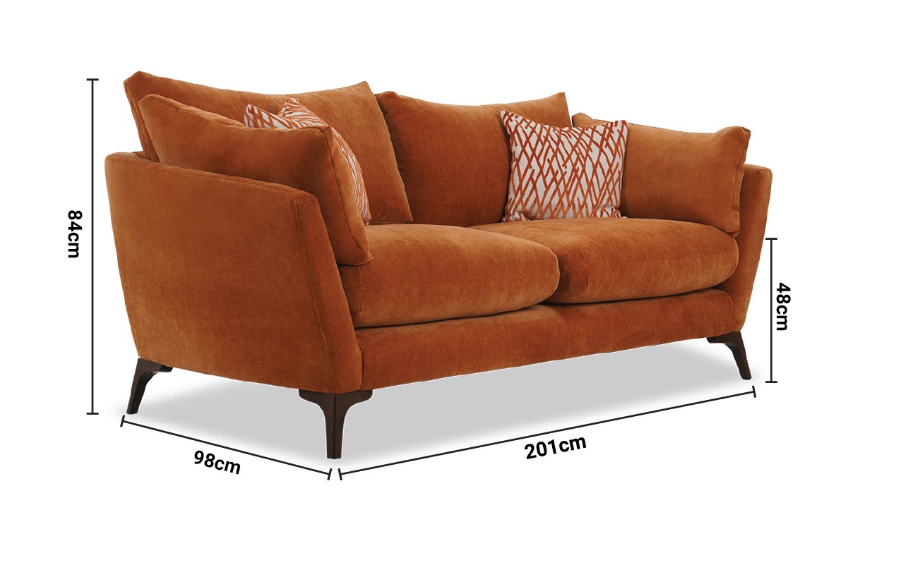 Grace Dusk Marmalade Fabric 3 Seater Sofa dimensions