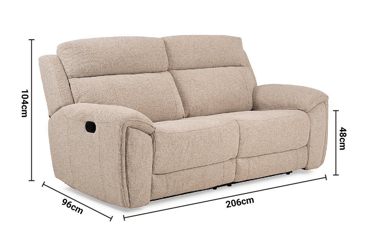 Grantham Cream 3 Seater Manual Recliner Sofa dimensions