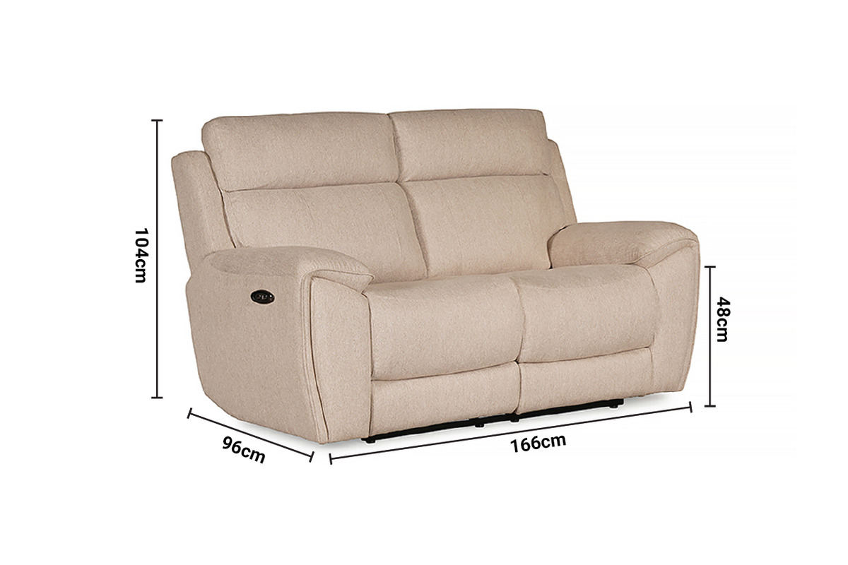 Grantham Cream Fabric 2 Seater Electric Recliner Sofa dimensions