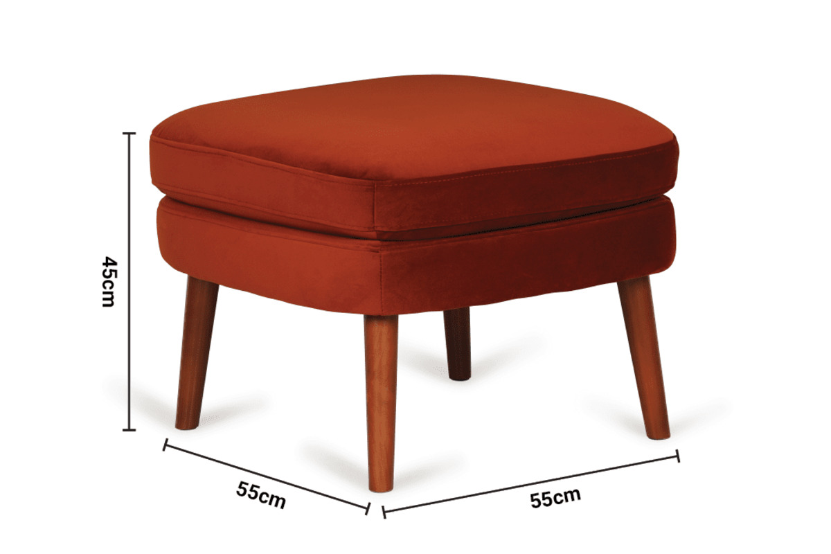 Greta Burnt Orange Velvet Footstool dimensions