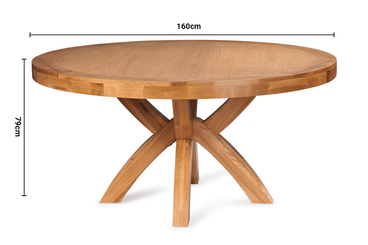 Haystack Oak Round Dining Table 1.6m dimensions