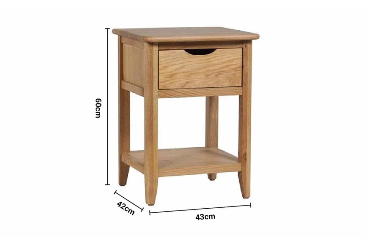 Henderson Oak 1 Drawer Bedside Table dimensions