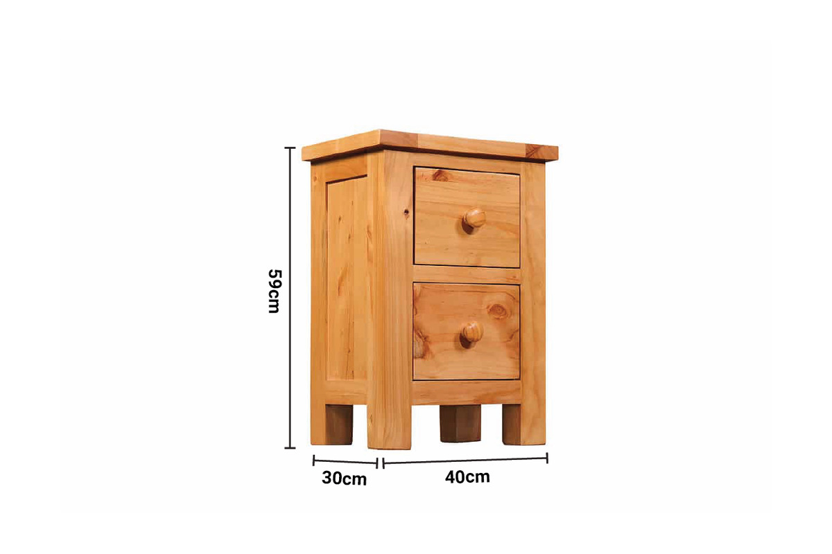 Hereford Pine 2 Drawers Bedside Table dimensions