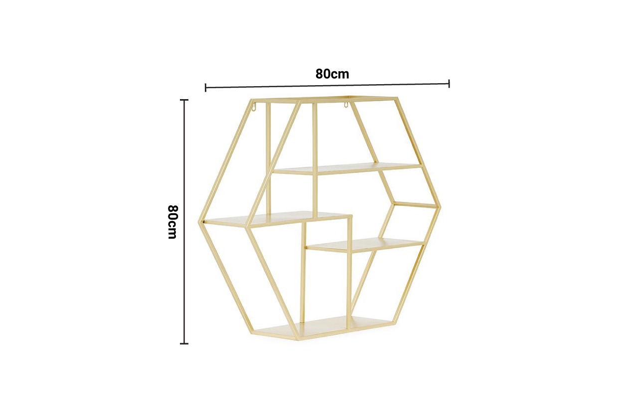 Hexagonal Metal Shelf Gold 80cm dimensions