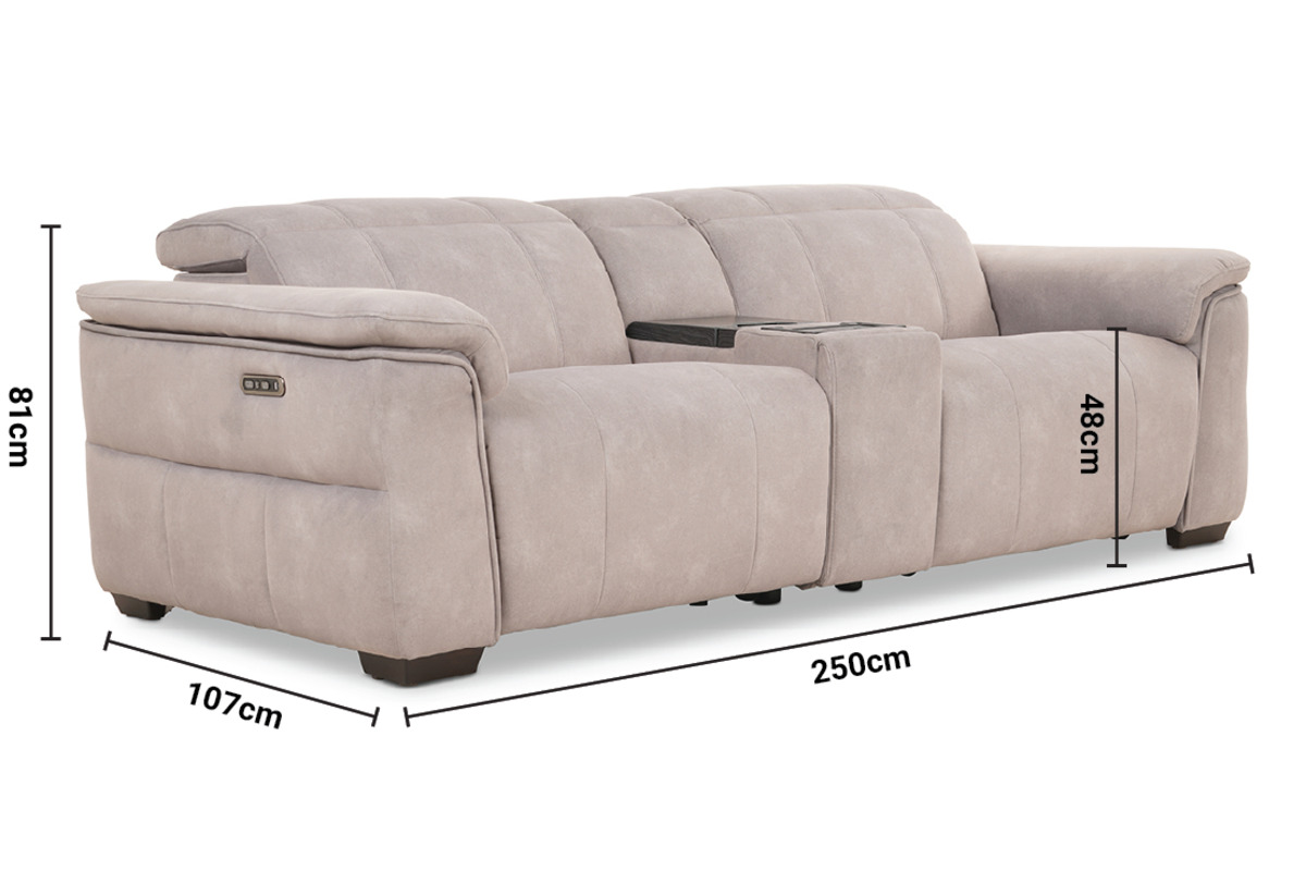 Hollywood Grey Fabric 2.5 Seater Electric Recliner Sofa with Fridge dimensions