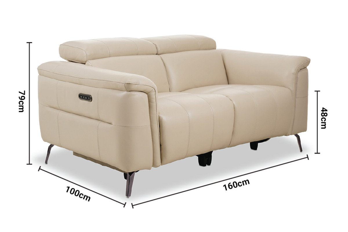 Horizon Cream Leather 2 Seater Electric Recliner with Head Tilt dimensions