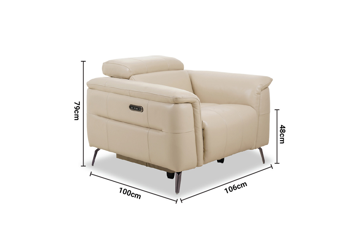 Horizon Cream Leather Electric Recliner Armchair with Head Tilt dimensions