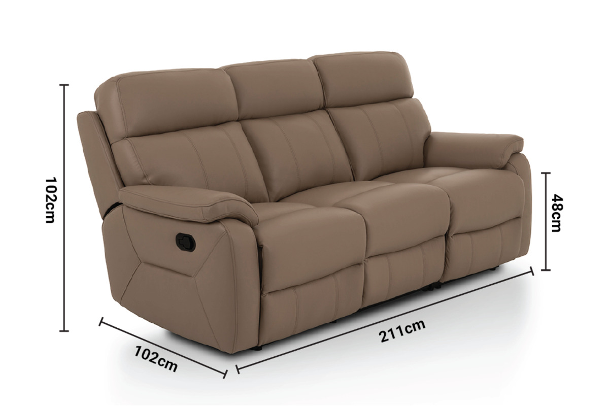 Hugo Leather 3 Seater Manual Recliner Sofa dimensions