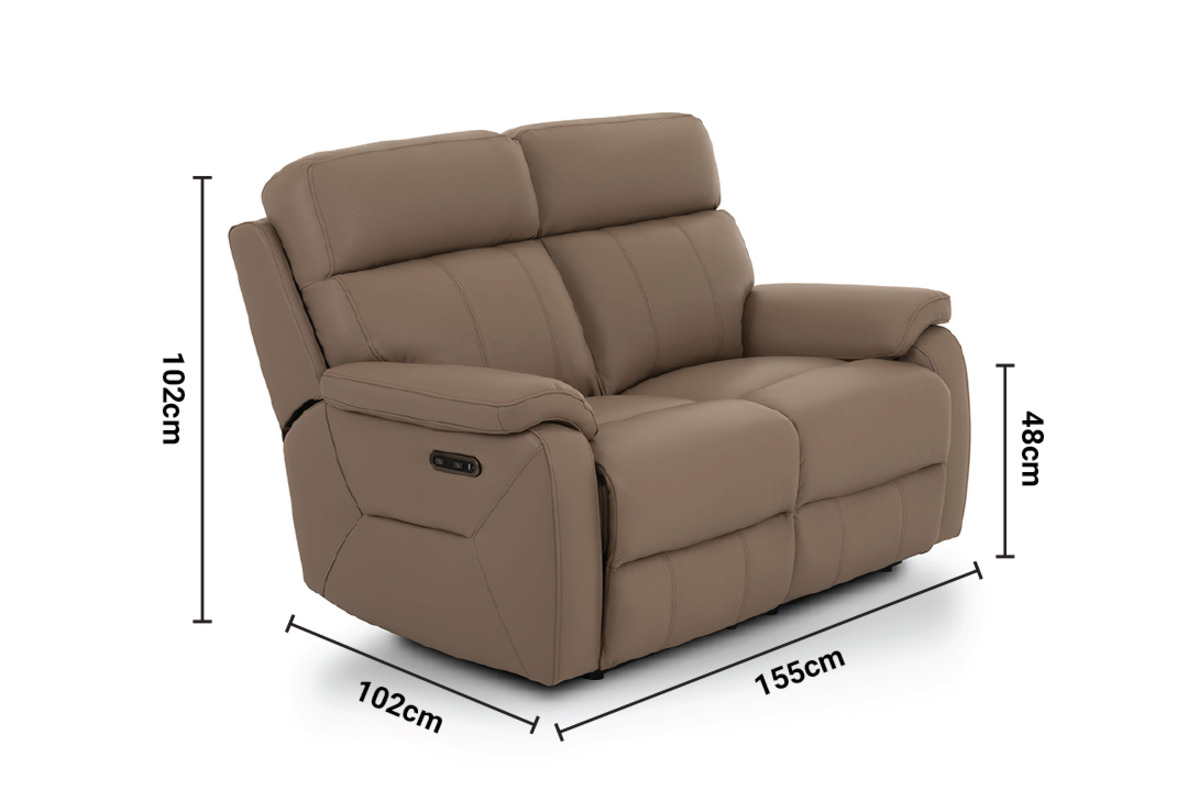 Hugo Taupe Leather 2 Seater Electric Recliner Sofa dimensions