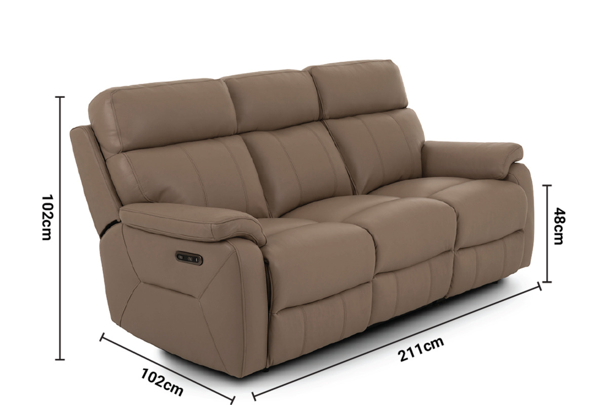 Hugo Taupe Leather 3 Seater Electric Recliner Sofa dimensions