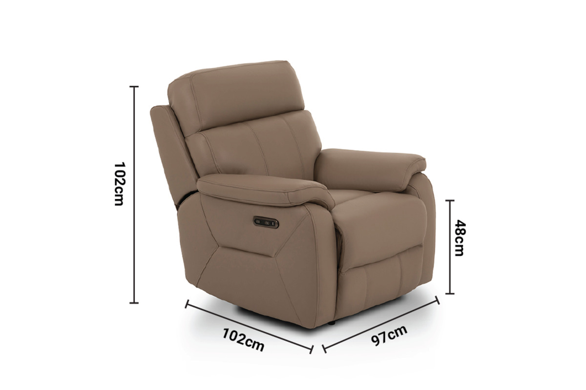 Hugo Taupe Leather Electric Recliner Armchair dimensions