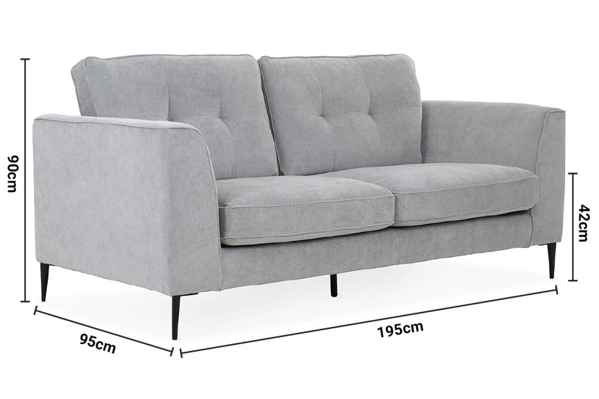 Hunter Grey Fabric 3 Seater Sofa dimensions