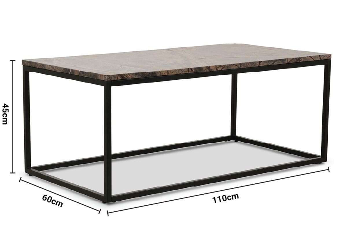 Industrial Coffee Table Brown Marble dimensions